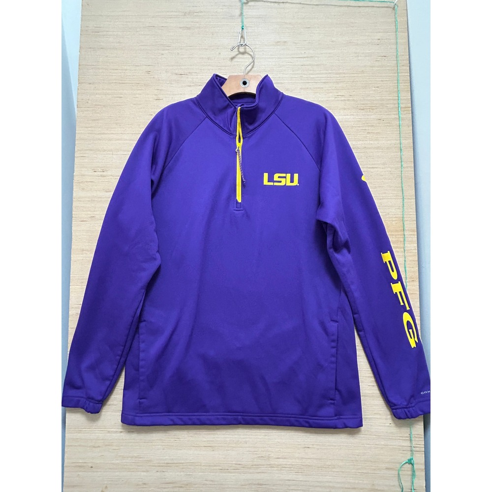 Columbia LSU Tigers Purple Yellow Quarter Zip‎ Fleece Pullover Top Size M